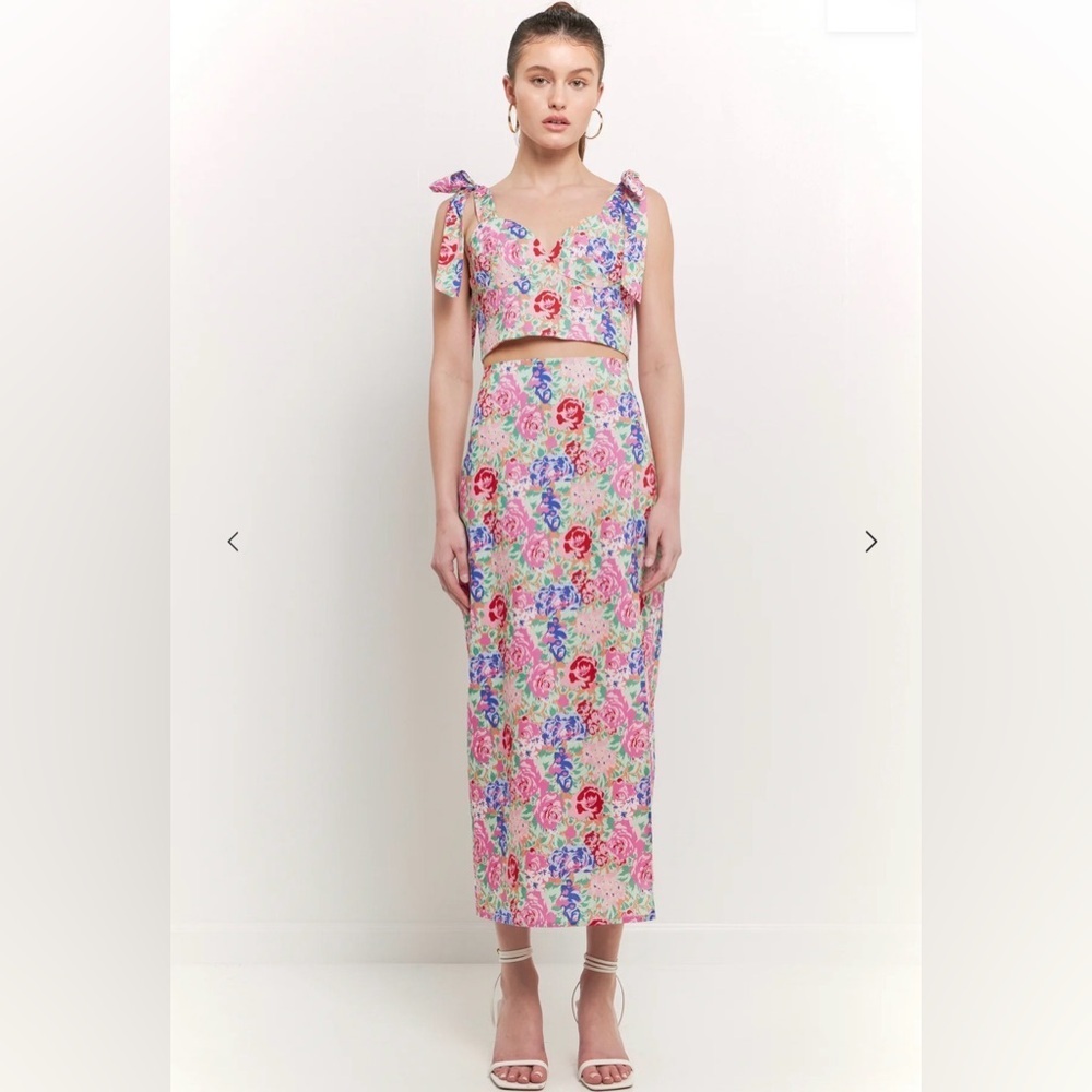 Endless Rose Cotton Floral Print Slit Maxi Skirt